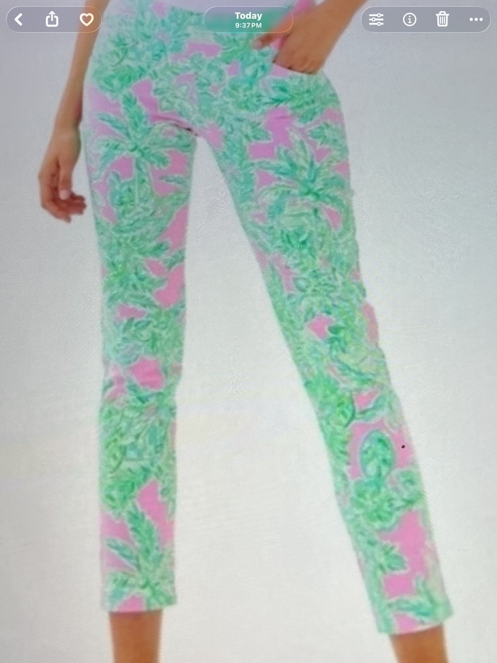 Lilly Pulitzer Pink, Green & Aqua Tropical Print Pants with Gold Accent UPF50+